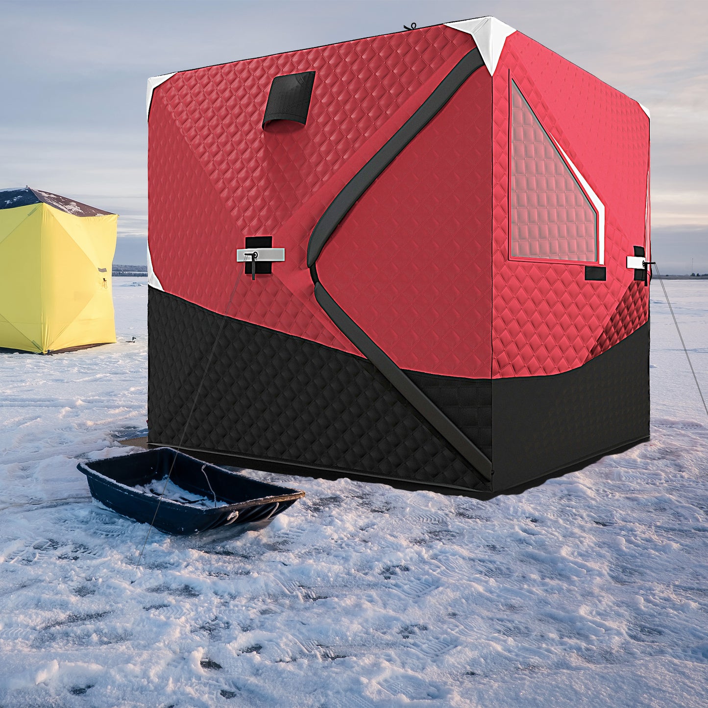 3-4 Person Insulated Ice Fishing Shelter, Pop up, with Oversized Doors, Windows, Vents and Carry Bag, for Low-Temp -22℉ Ice Fishing Tents   at Gallery Canada