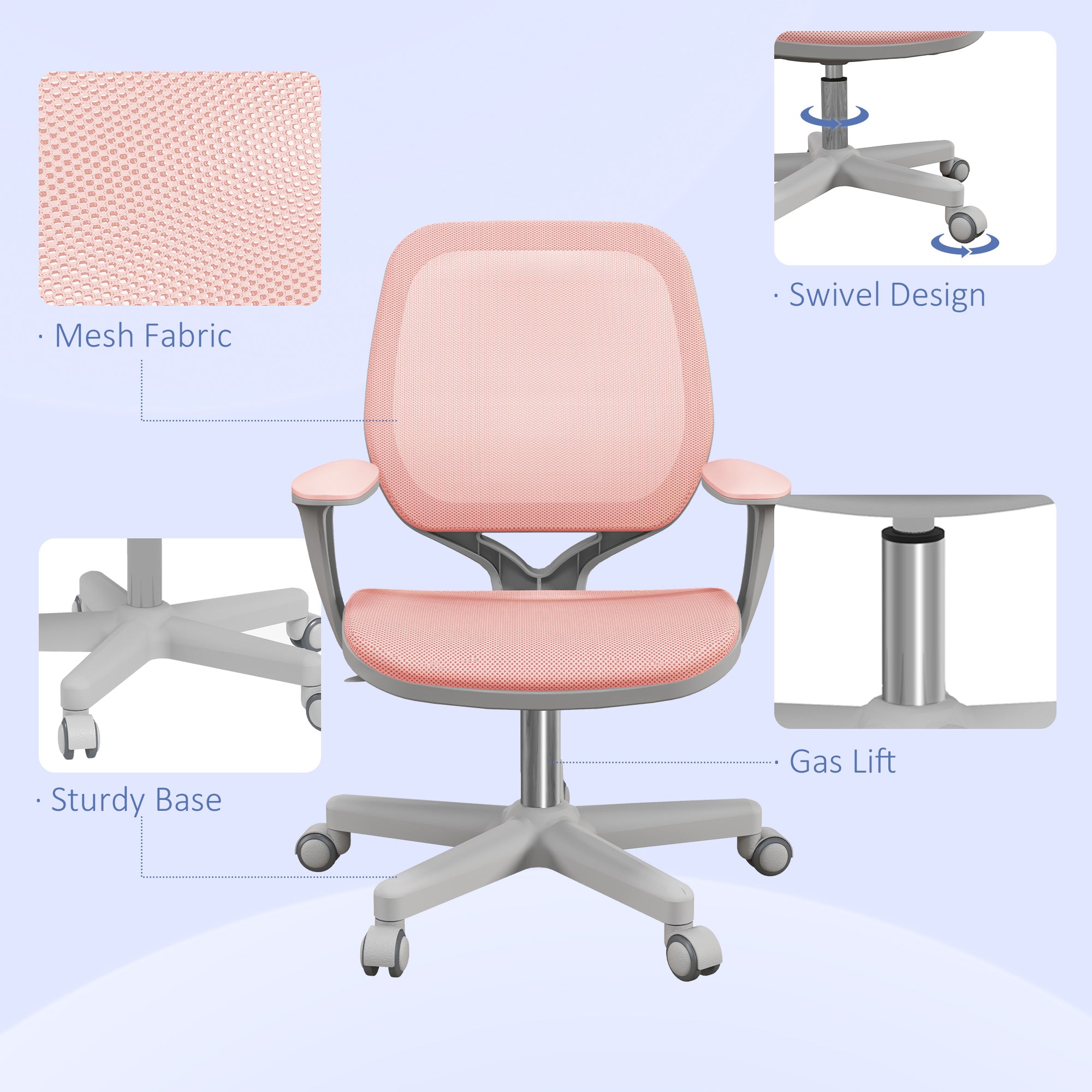 Office Chair, Small Computer Desk Chair with Mesh Back, Swivel Security Castors, Arm, Pink Task Chairs at Gallery Canada