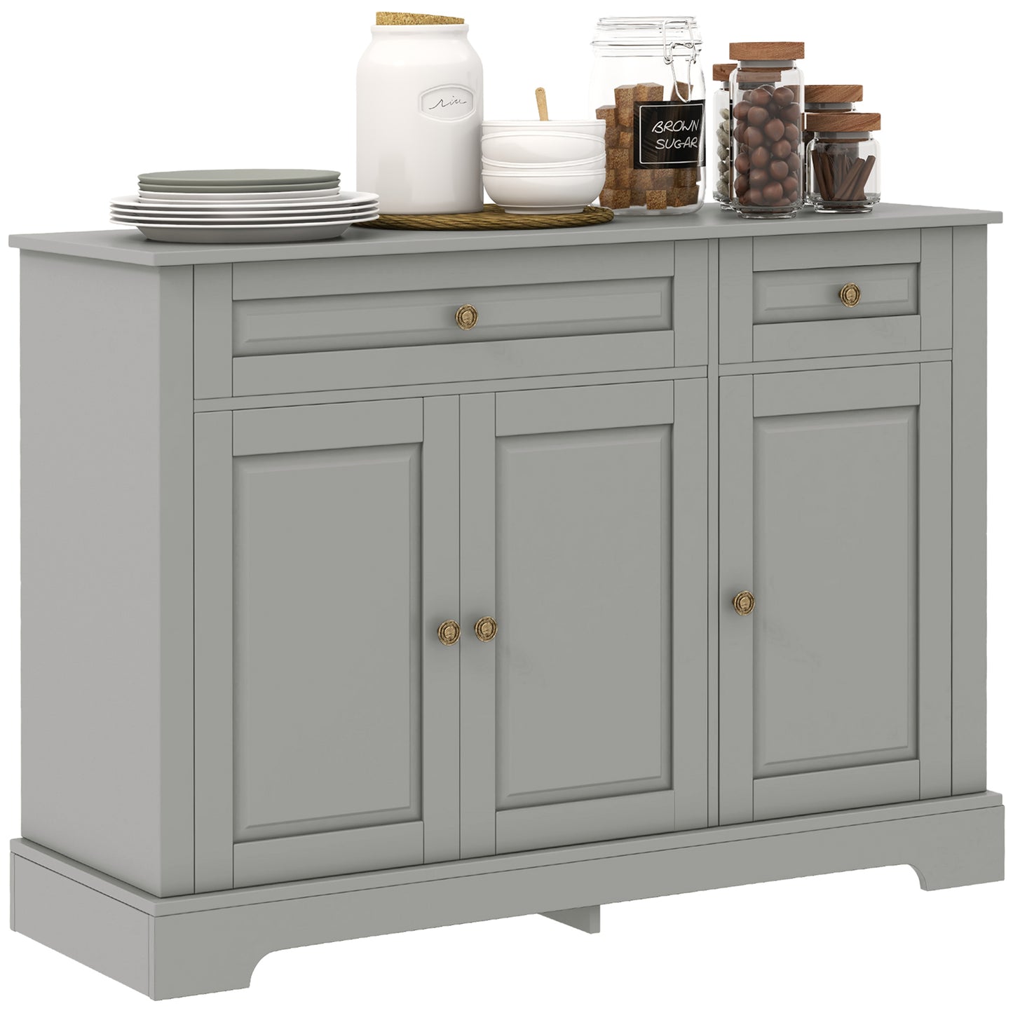 Modern Sideboard Cabinet, Buffet Cabinet with 2 Drawers and Adjustable Shelves, Buffets Tables for Dining Room, Grey Bar Cabinets   at Gallery Canada