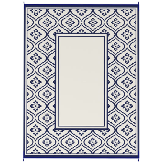 9' x 12' Outdoor RV Rug, Reversible Patio Floor Mat with Carry Bag, Gourd Border, Blue and White Garden Decor at Gallery Canada