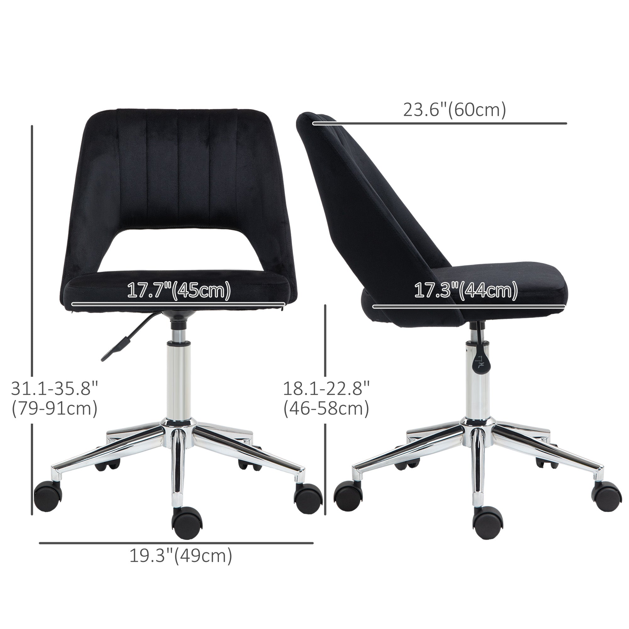 Mid Back Office Chair Velvet Fabric Swivel Scallop Shape Computer Desk Chair, Black Office Chairs at Gallery Canada