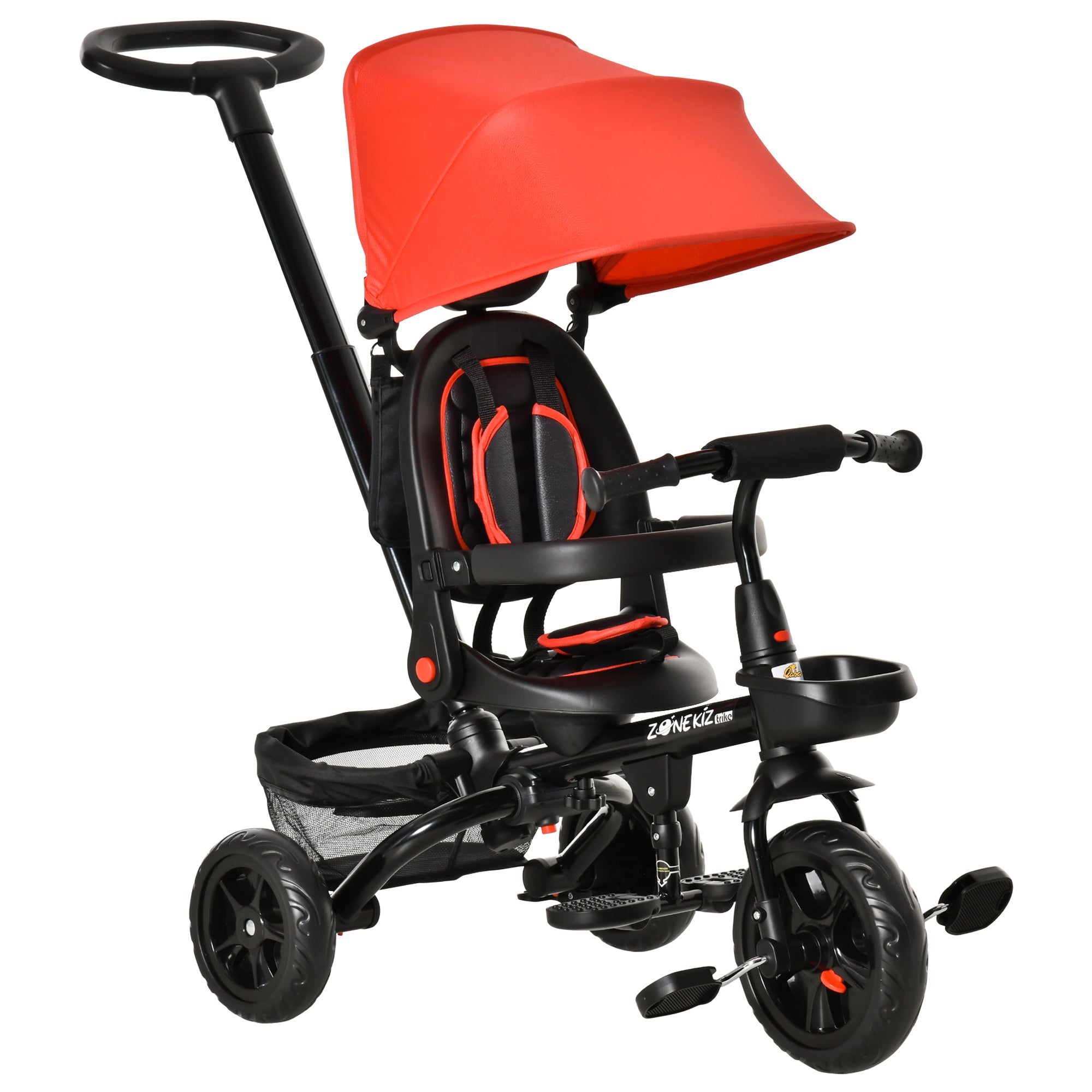 4-in-1 Baby Tricycle with Adjustable Seat, Handle, Canopy, Brake, Red Tricycles for Kids Multi Colour  at Gallery Canada