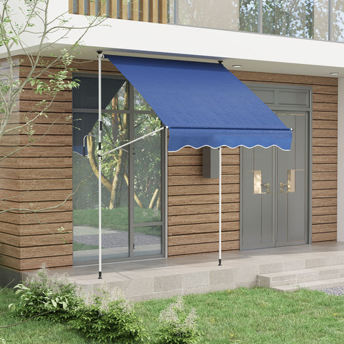 6.6'x5' Manual Retractable Patio Awning Sun Shelter Window Door Deck Canopy, Water Resistant UV Protector, Dark Blue