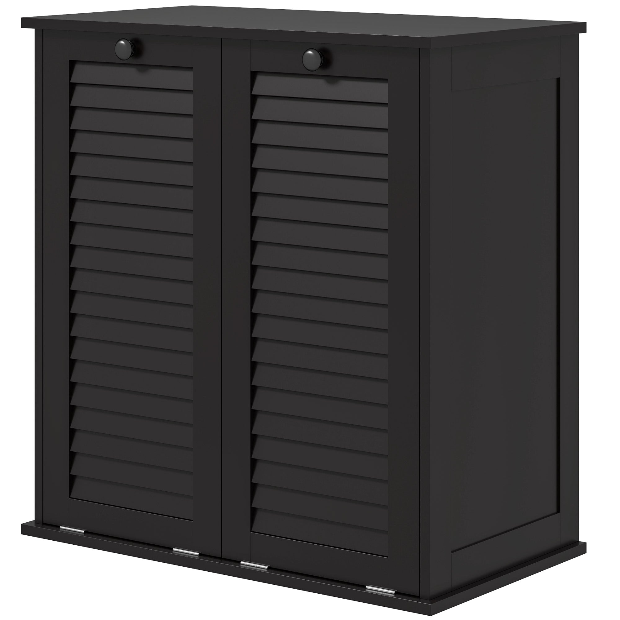 Tilt Out Laundry Cabinet, Laundry Basket Cabinet with 2 Baskets and 2 Louvered Doors, Black Bathroom Cabinets Black at Gallery Canada