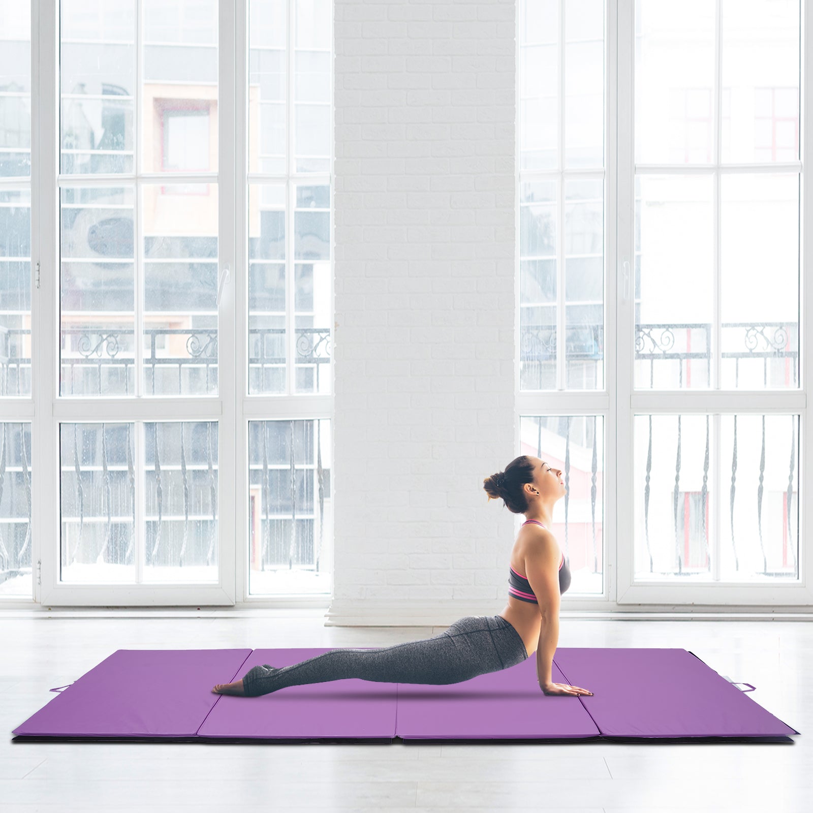 4'x10'x2'' Folding Gymnastics Tumbling Mat, Exercise Mat with Carrying Handles for Yoga, MMA, Martial Arts, Stretching, Purple Gymnastics Mats   at Gallery Canada