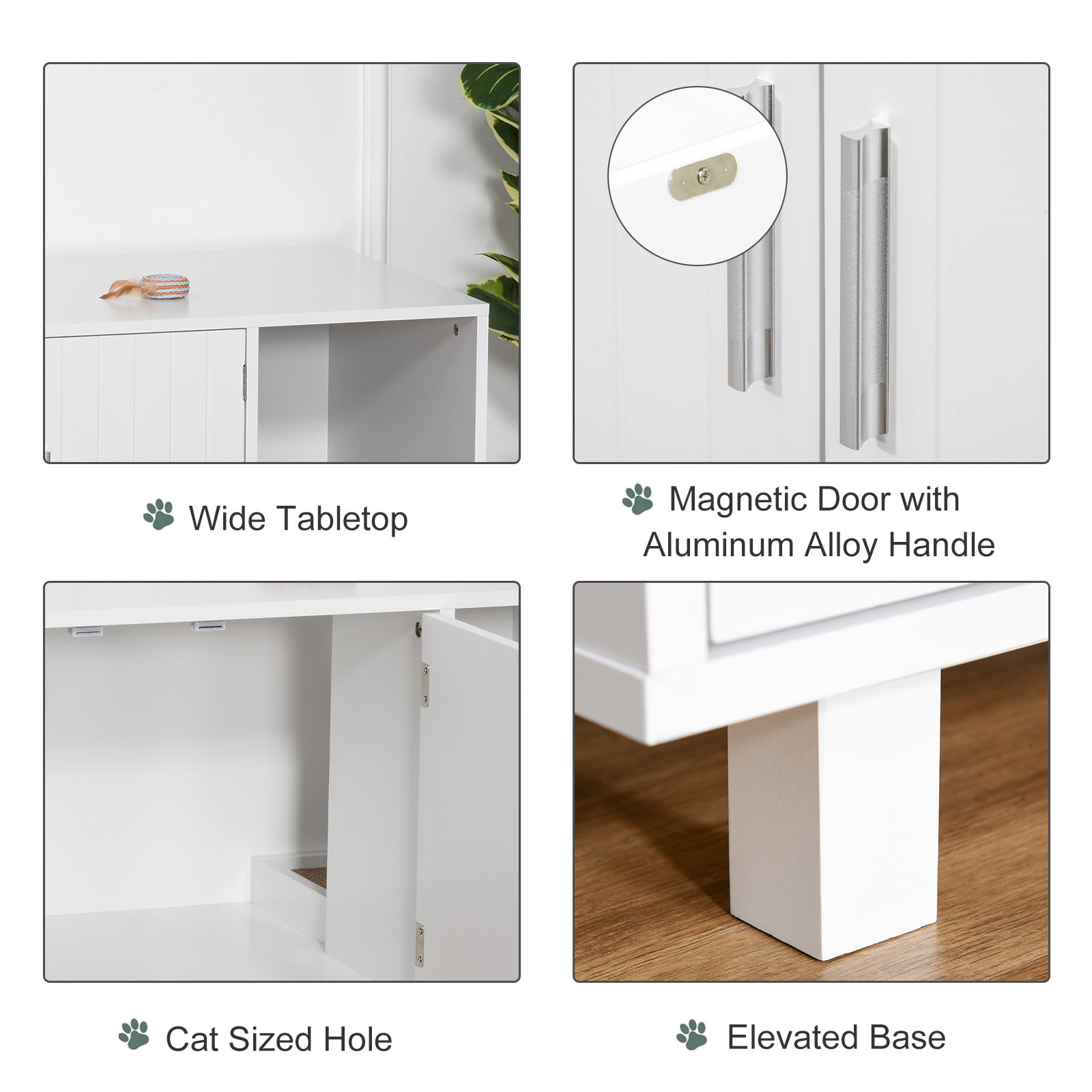 Wooden Cat Washroom Pet Litter Box Enclosure Kitten House Nightstand End Table with Scratcher Magnetic Doors White Cat Litter Box Enclosures   at Gallery Canada