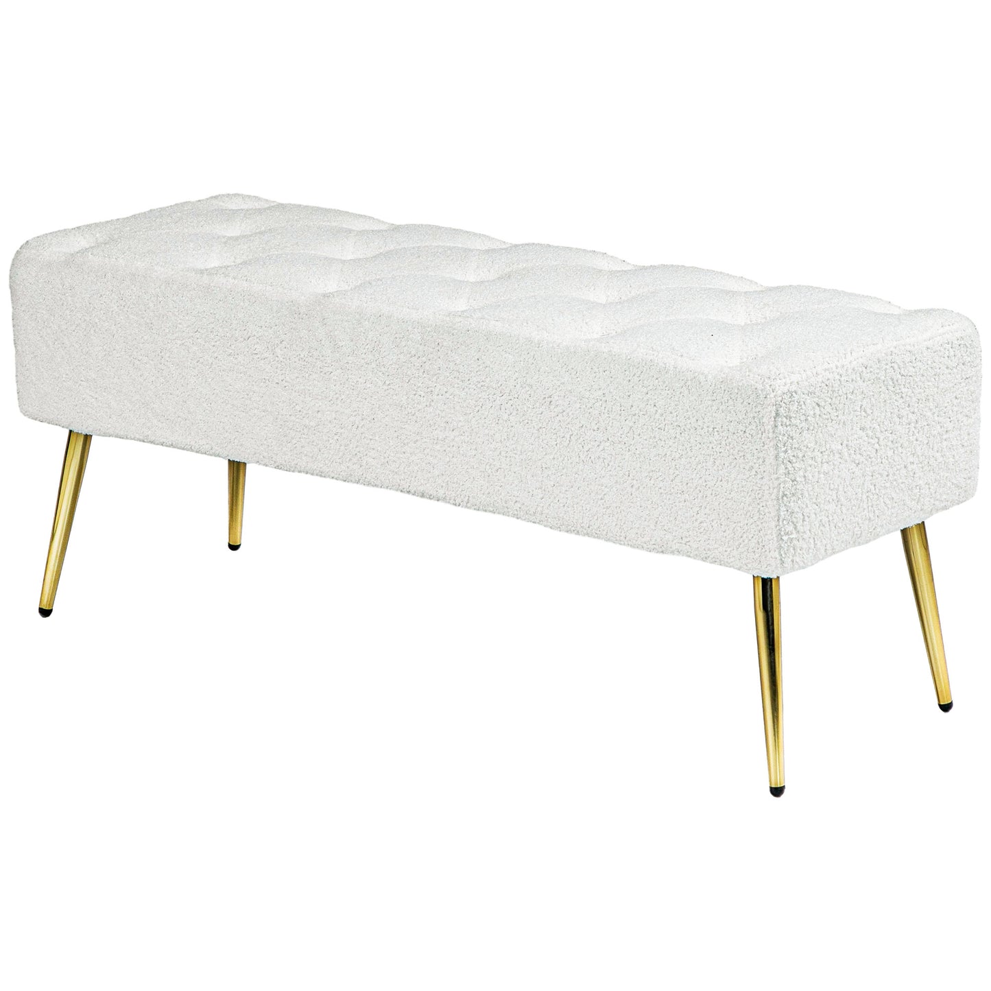 44" Lamb's Wool-Feel Upholstered Bedroom Bench, End of Bed Bench with Thick Padded Cushion and Steel Legs, Cream White Storage Ottomans & Benches   at Gallery Canada