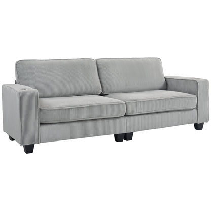 Three Seater Sofa, Fabric 3 Seater Couch with Spring Cushion and Cup Holders for Living Room, Bedroom, Light Grey 3-Seater Sofas   at Gallery Canada