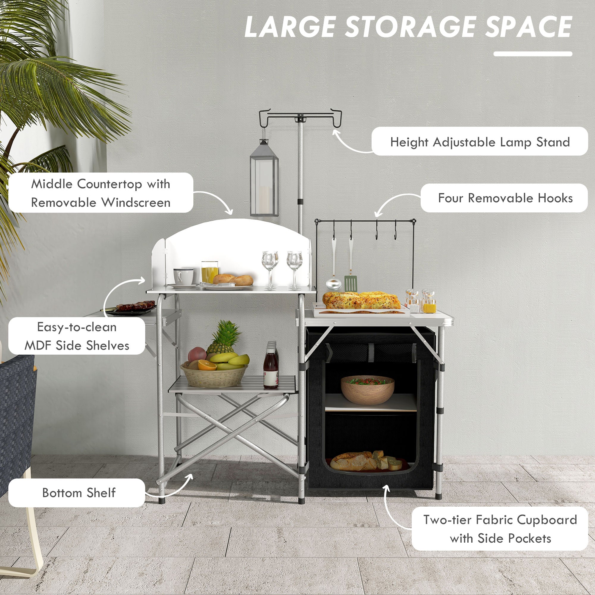 Camping Kitchen Table, Aluminum Folding Camping Table with Storage Organizer, Windshield, Light Stand, Bag, Silver Picnic Tables & Camping Chairs   at Gallery Canada