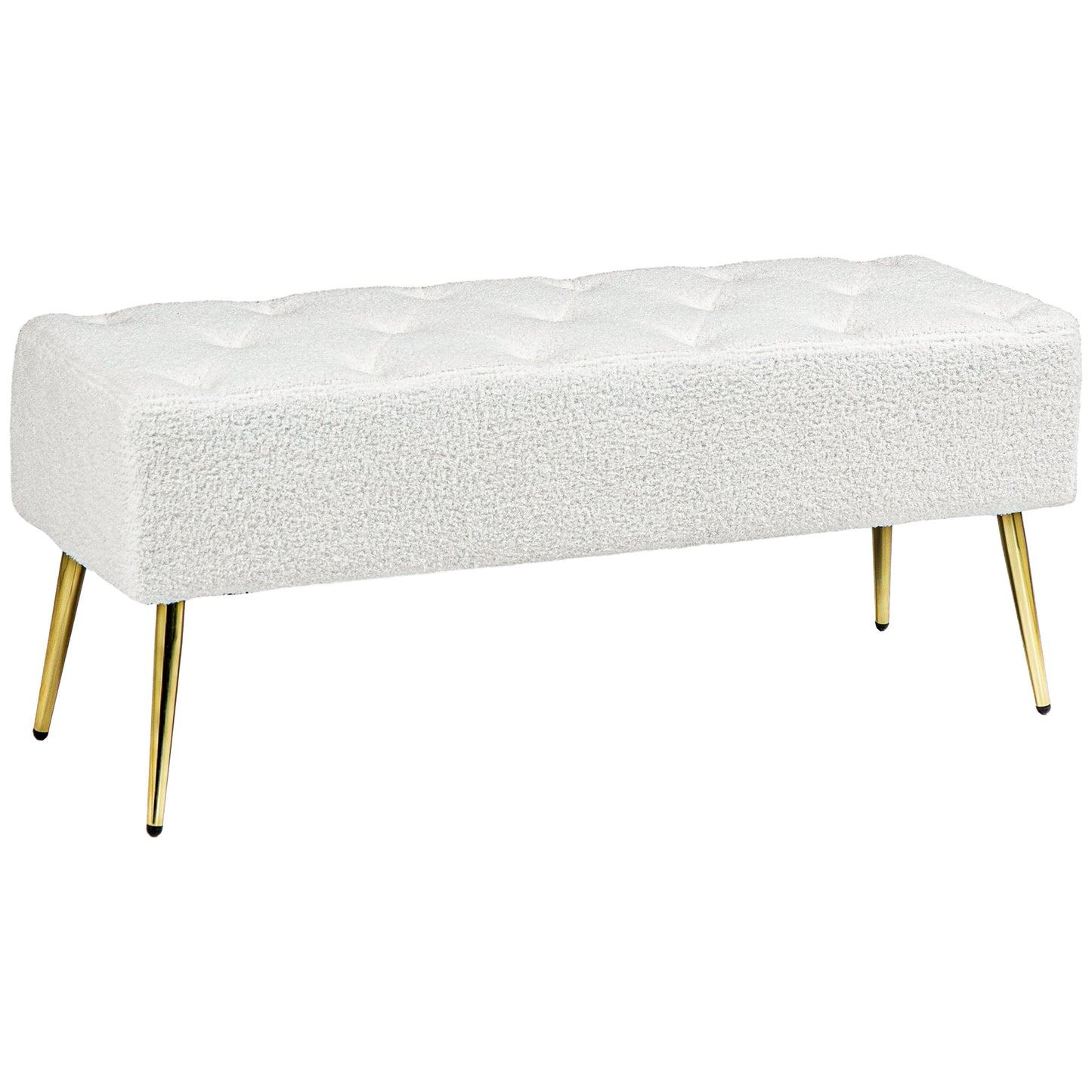 44" Lamb's Wool-Feel Upholstered Bedroom Bench, End of Bed Bench with Thick Padded Cushion and Steel Legs, Cream White Storage Ottomans & Benches   at Gallery Canada