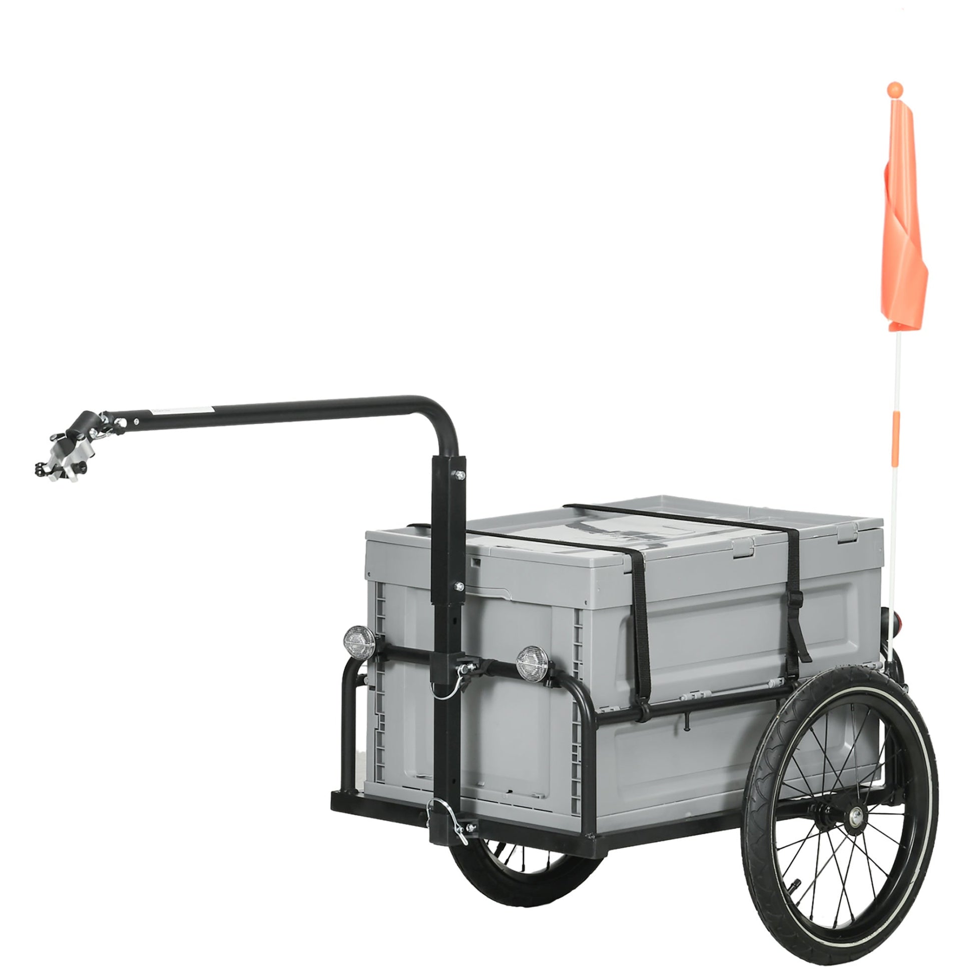 Steel Trailer for Bike, Bicycle Cargo Trailer with Foldable Storage Box and Safe Reflectors, Max Load 88LBS Bike Cargo Trailers Grey  at Gallery Canada