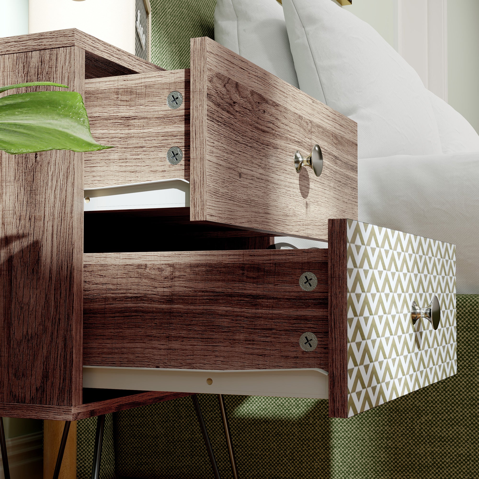 Side Table with Drawers, Nightstand, Bedside Table, Sofa End Table, for Bedroom, Brown Bedside Tables at Gallery Canada