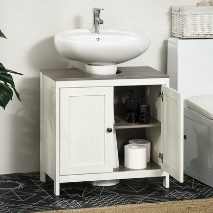 Antique Bathroom Sink Cabinet, Pedestal Sink Storage Cabinet with Double Doors and Adjustable Shelves, White Bathroom Cabinets   at Gallery Canada