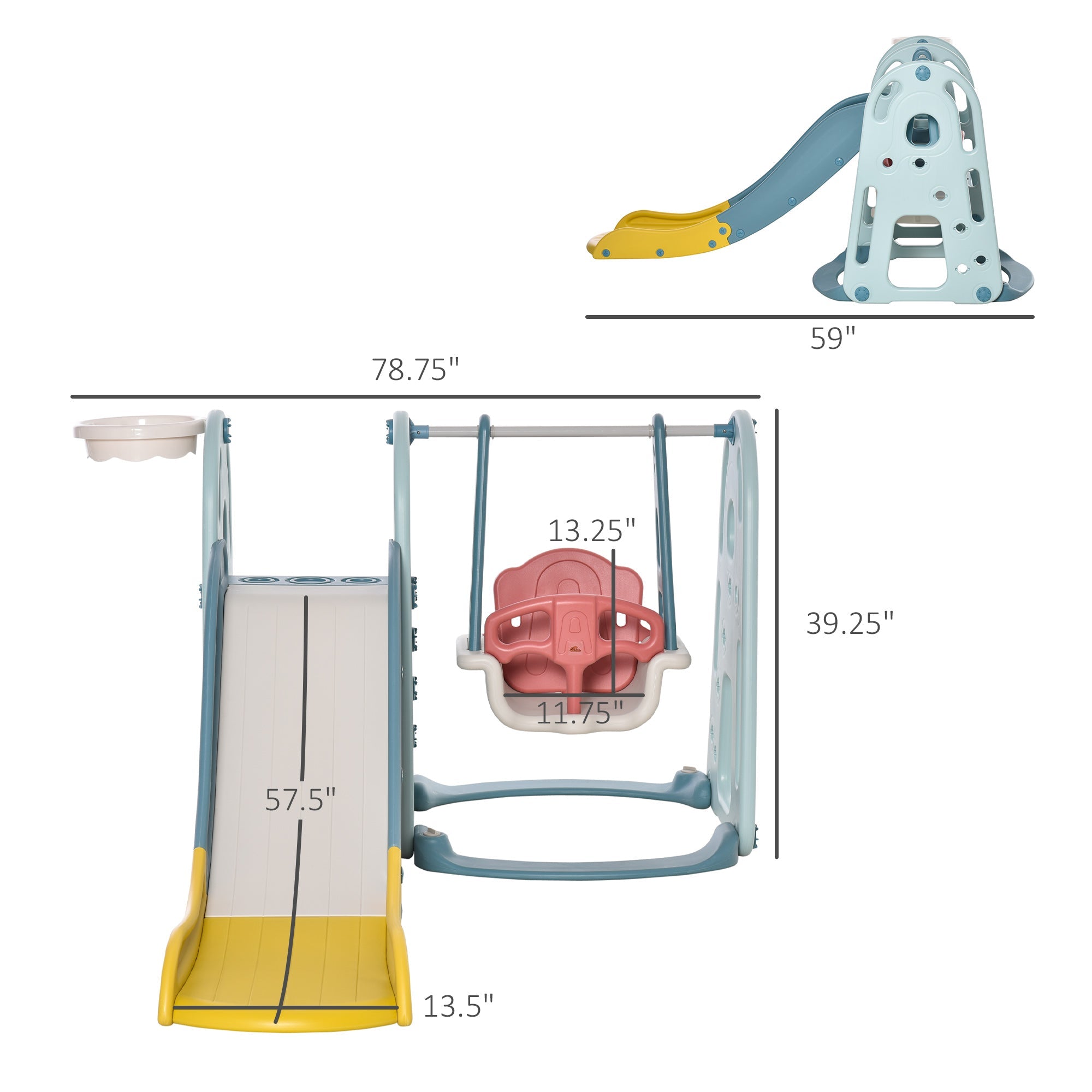 Adjustable 4-in-1 Kids Slide & Swing Set with Basketball Hoop, Water-fillable Base, Multi Colour Gym Sets & Swings   at Gallery Canada