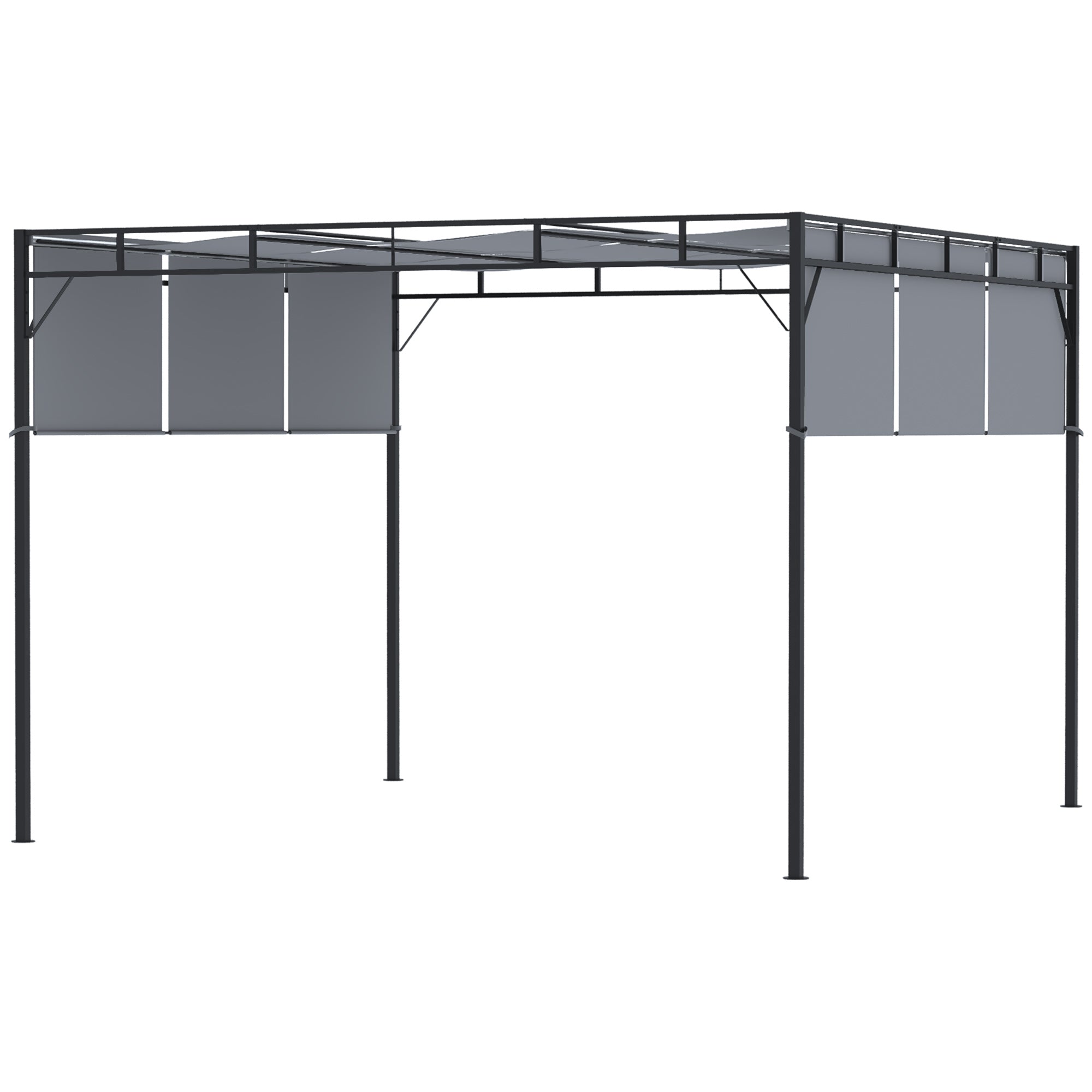 10' x 10' Retractable Pergola Canopy, Patio Gazebo Sun Shelter with Steel Frame for Garden, Lawn, Backyard and Deck, Dark Grey Pergolas at Gallery Canada