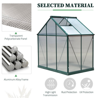 6.2' x 4.3' x 6.6' Clear Polycarbonate Greenhouse Large Walk-In Green House Garden Plants Grow Galvanized Base Aluminium Frame w/ Slide Door Walk In Greenhouses   at Gallery Canada