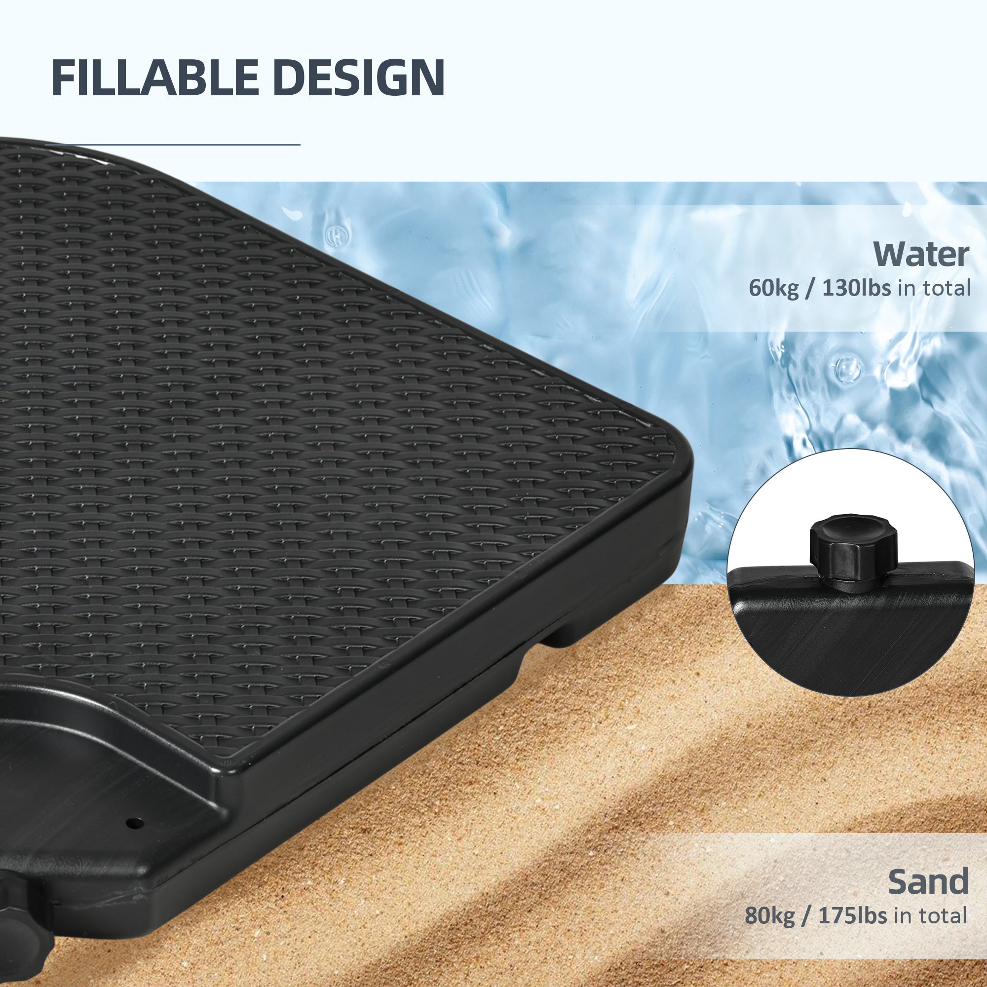4PCs Cantilever Umbrella Base Weights for Offset Banana Parasol, HDPE Water or Sand Filled Patio Umbrella Weights for Cross Base Stand with Built-in Handles, Black Umbrella Bases at Gallery Canada
