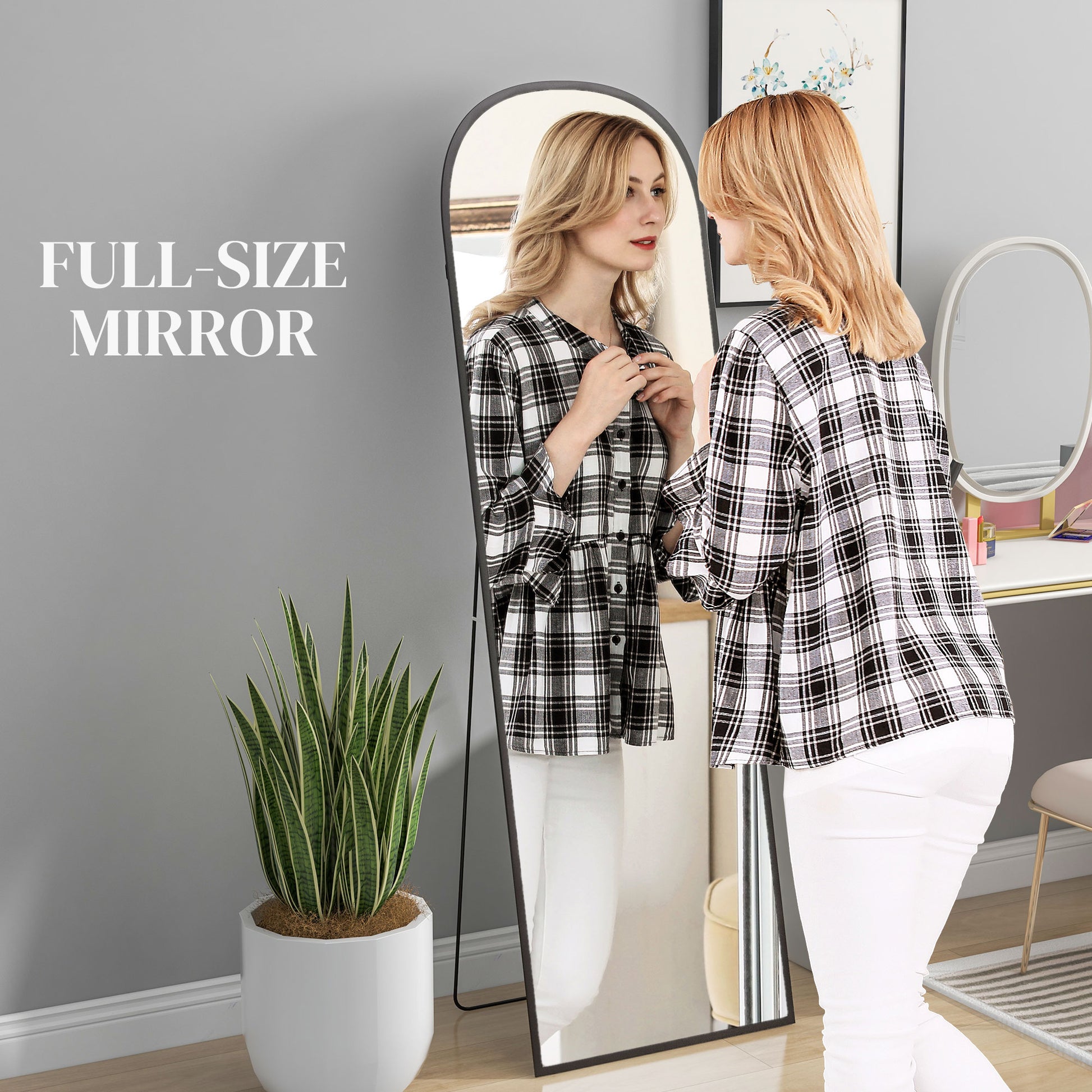 Arched Standing Mirror, 64" x 20" Full Length Mirror, Free Standing or Wall Mounted for Living Room, Bedroom, Black Full Length Mirrors   at Gallery Canada