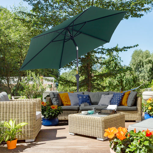 8.5FT Patio Umbrella, Round Garden Parasol with 6 Ribs, Market Sunshade Tilt Canopy w/ Crank Handle for Outdoor, Green