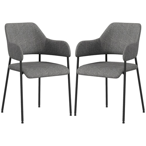 Dining Room Chairs Set of 2, Fabric Kitchen Chairs with Armrests and Steel Legs for Living Room, Black