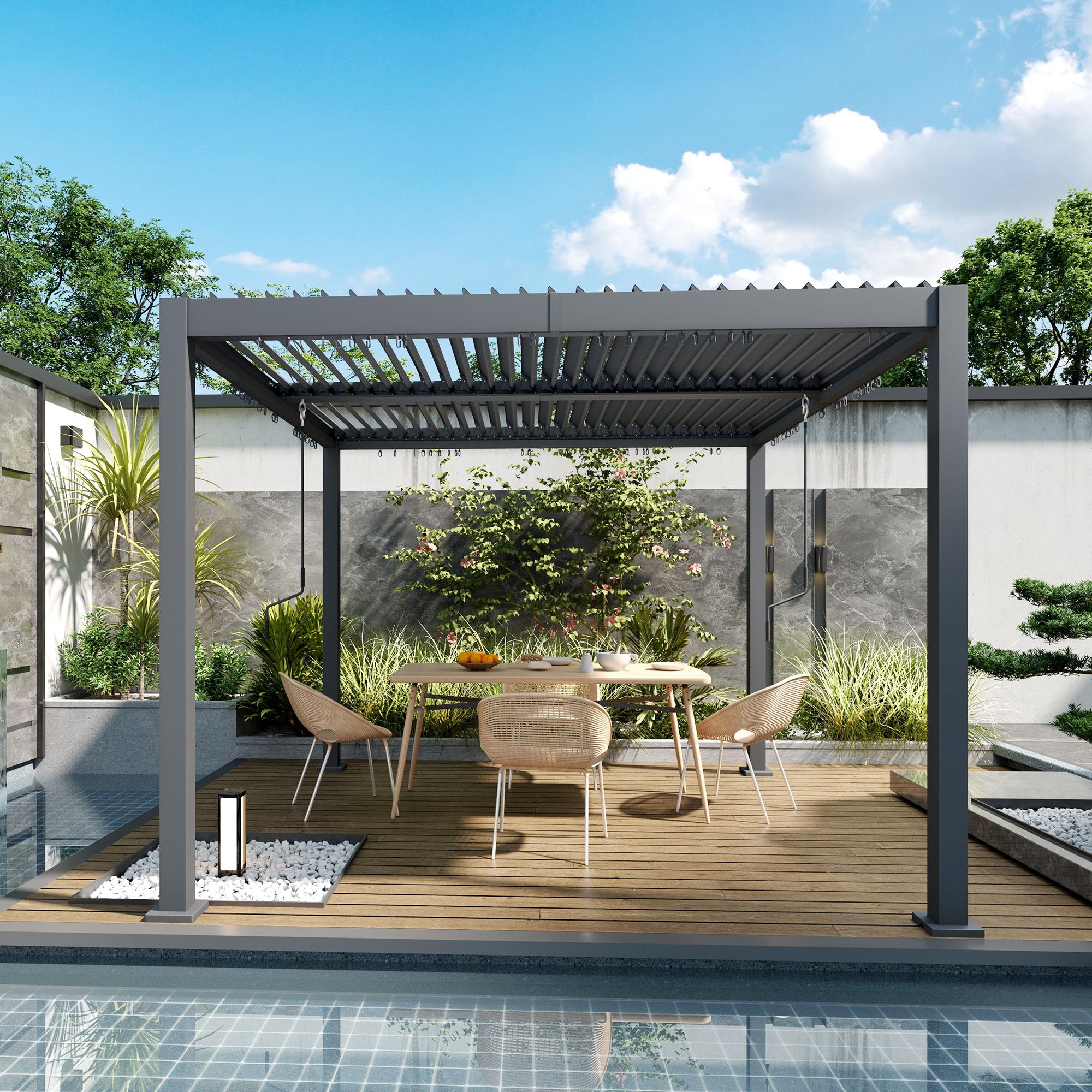 10' x 10' Louvered Pergola with Adjustable Metal Roof and Aluminum Frame, Outdoor Hardtop Gazebo with Drainage System Pergolas at Gallery Canada