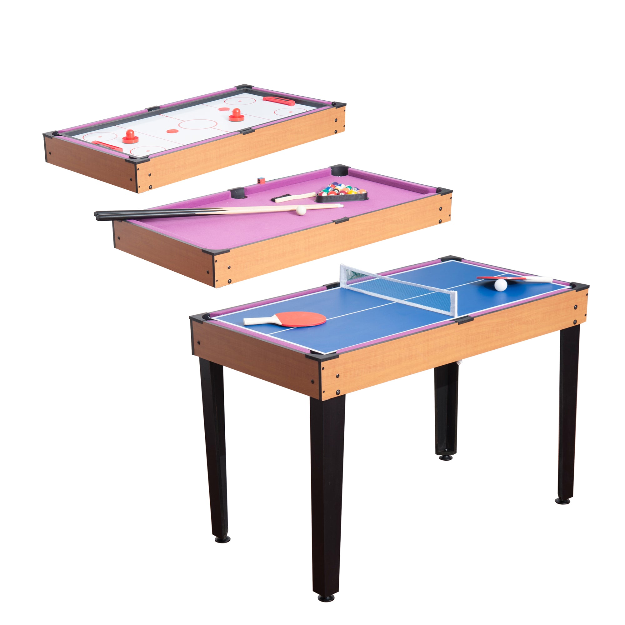 3 in 1 Multi-use Mini Games Table Tennis Billiard Pool Air Hockey Set with All Accessories Game Tables Black, Brown, Multicolour at Gallery Canada