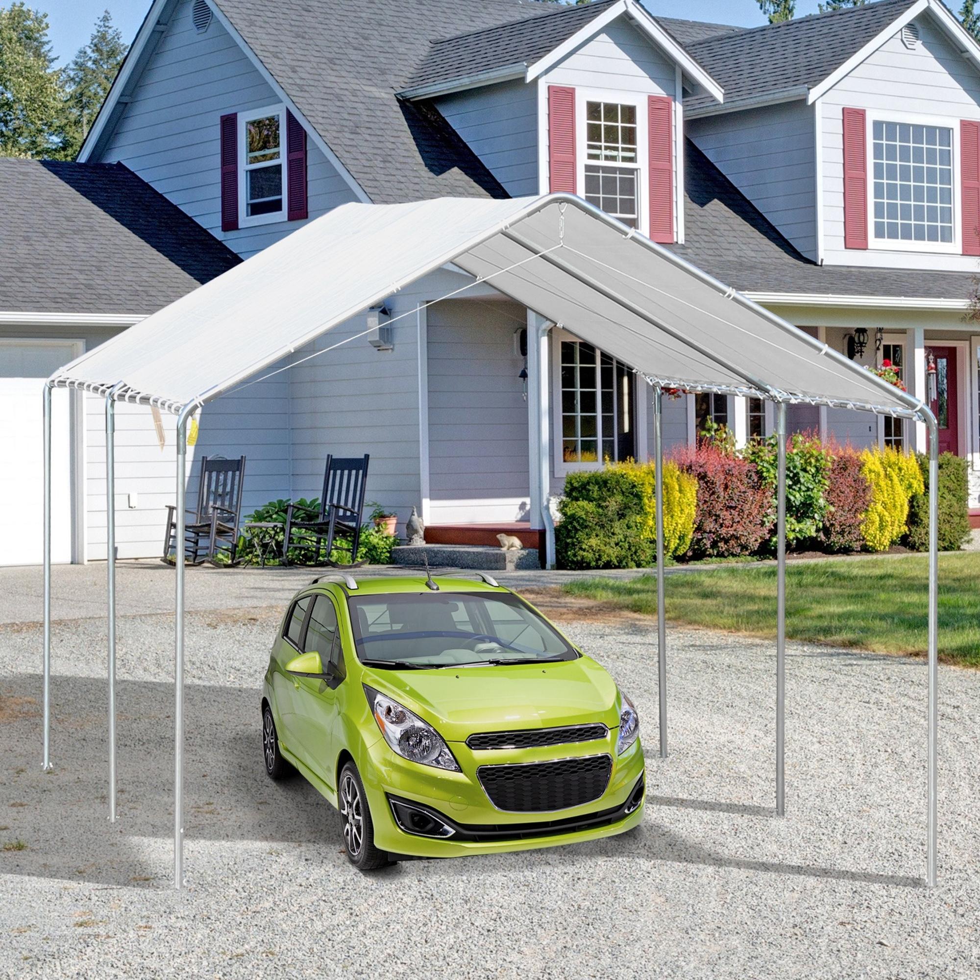 10' x 20' Carport Heavy Duty Galvanized Car Canopy with Included Anchor Kit, 3 Reinforced Steel Cables, White Car Shelters at Gallery Canada