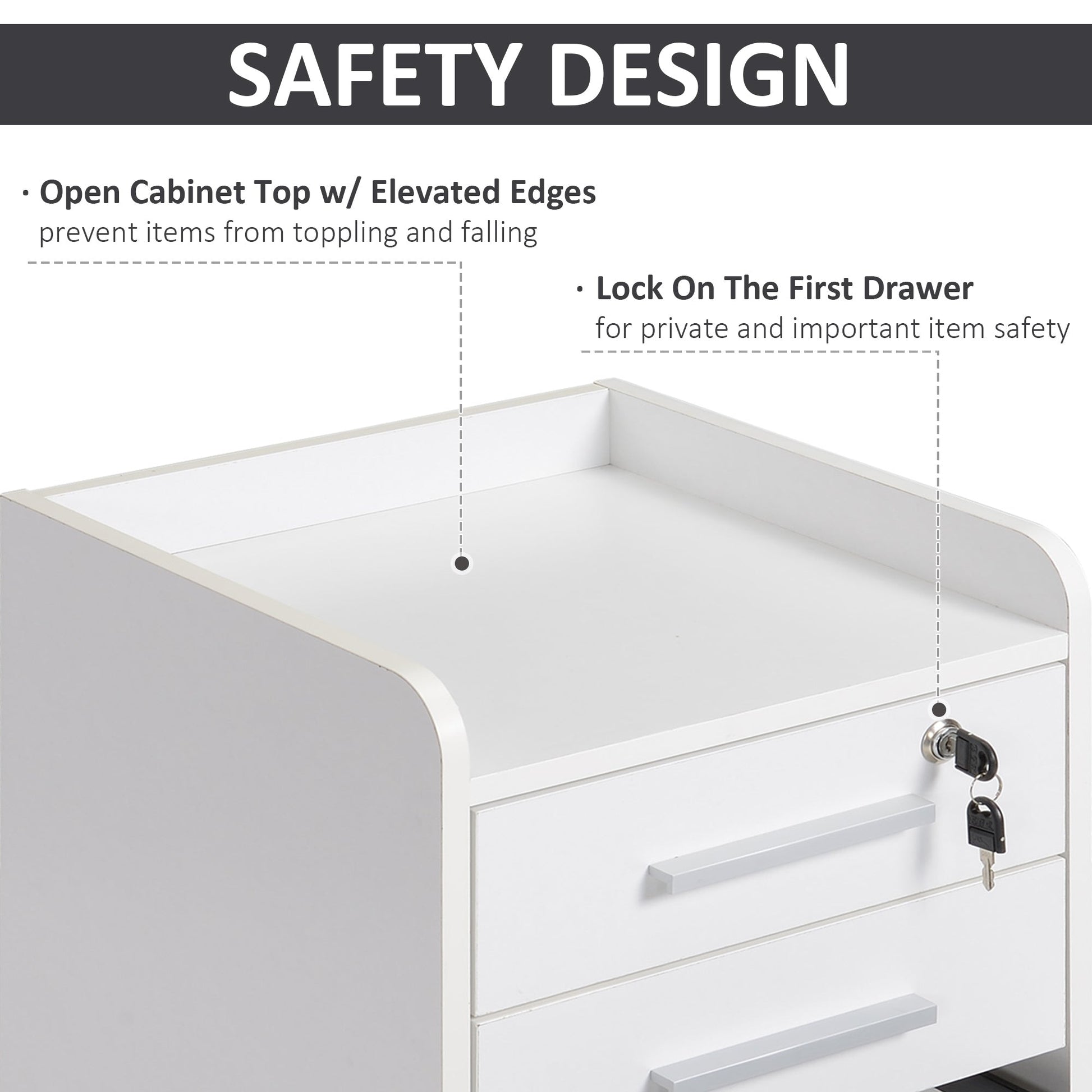 Vertical Filing Cabinet 3-Drawer, Mobile File Cabinet with Lock and Wheels for A4 Letter Size, White Office Cabinets & Cupboards   at Gallery Canada