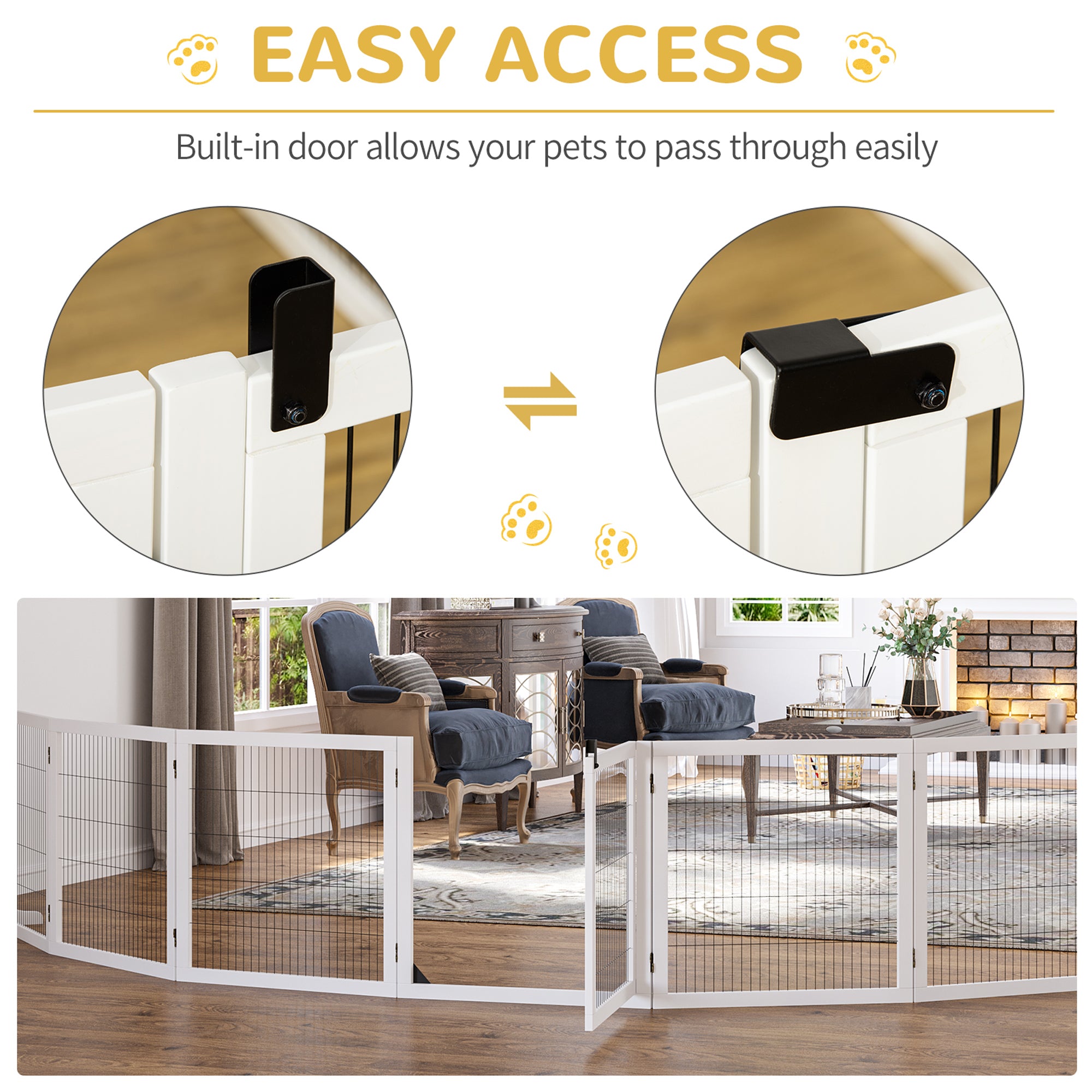 Wooden Freestanding Pet Gate w/ 2 Support Feet, White Houses, Kennels & Pens   at Gallery Canada