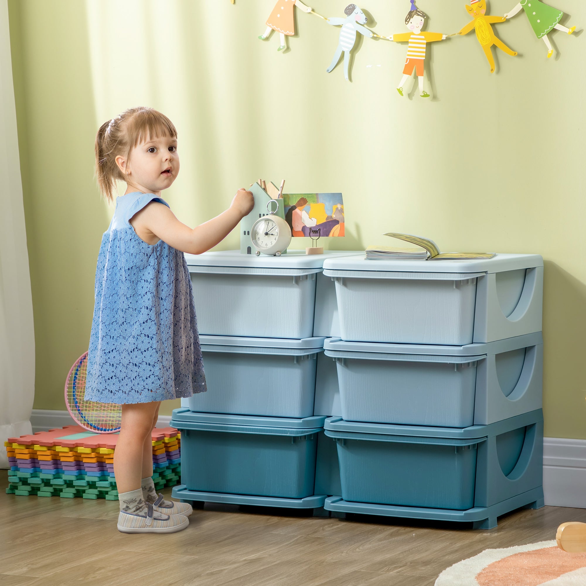 3 Tier Kids Toy Organizer and Storage Bins with 6 Plastic Drawers, Blue Baby & Kids Storage Blue  at Gallery Canada