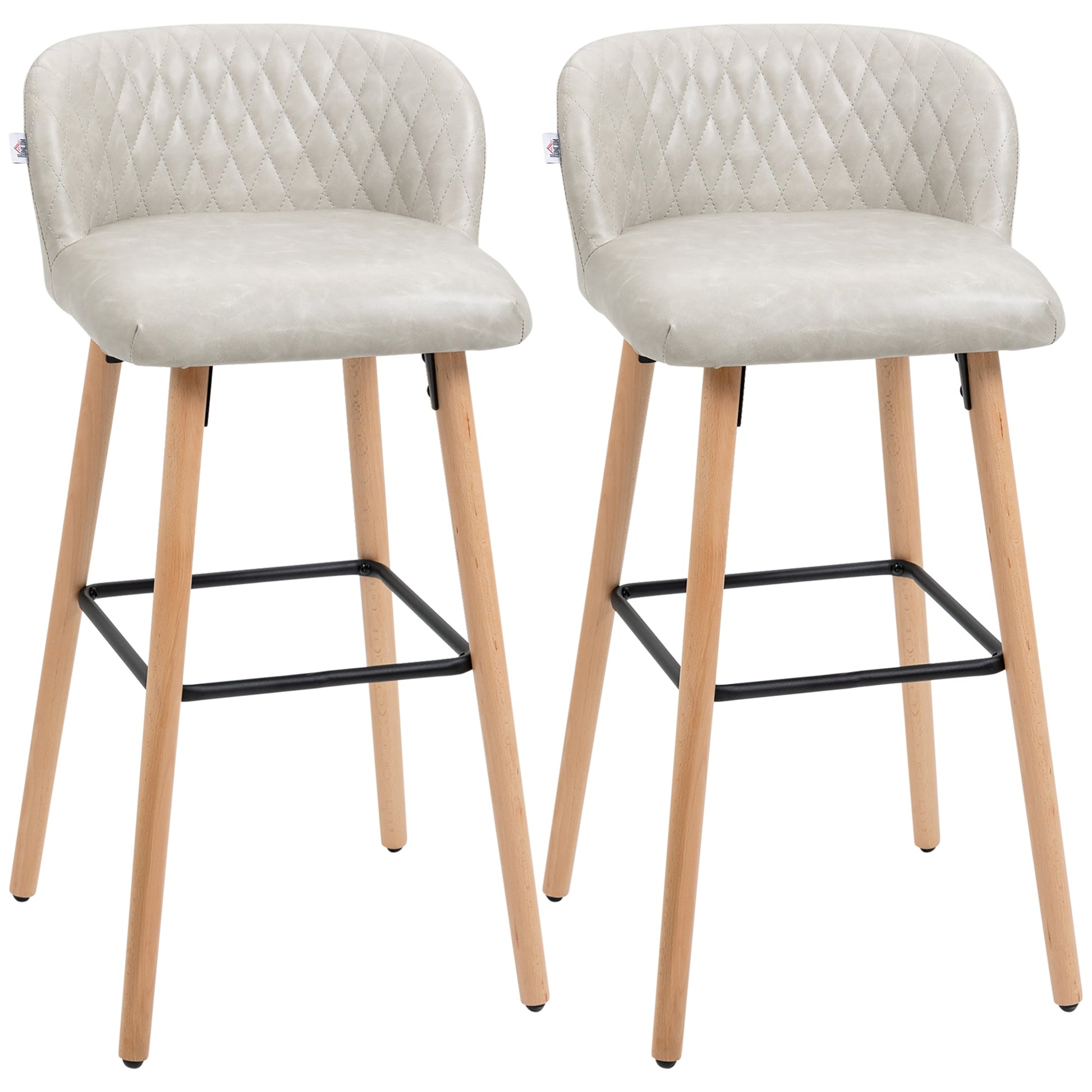 Bar Stool Set of 2 PU Leather Padded Counter Height Bar Stools with Footrest and Adjustable Feet for Home Kitchen White Bar Stools Multi Colour  at Gallery Canada