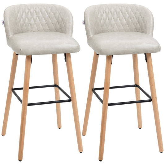 Bar Stool Set of 2 PU Leather Padded Counter Height Bar Stools with Footrest and Adjustable Feet for Home Kitchen White - Gallery Canada
