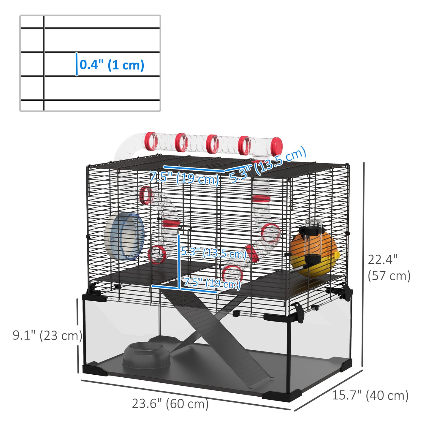 Hamster Cage with Deep Glass Bottom, Tunnel Tube System, Platforms, Hut, Exercise Wheel, Water Bottle, 24" x 16" x 22" Hamster Cages   at Gallery Canada