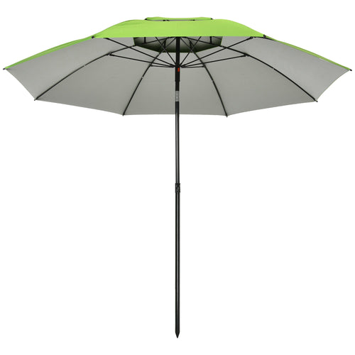 6.6ft Arced Beach Umbrella Angle Adjustable Patio Umbrella w/ Steel Frame, Carry Bag, UV30+ Outdoor Umbrella, Green