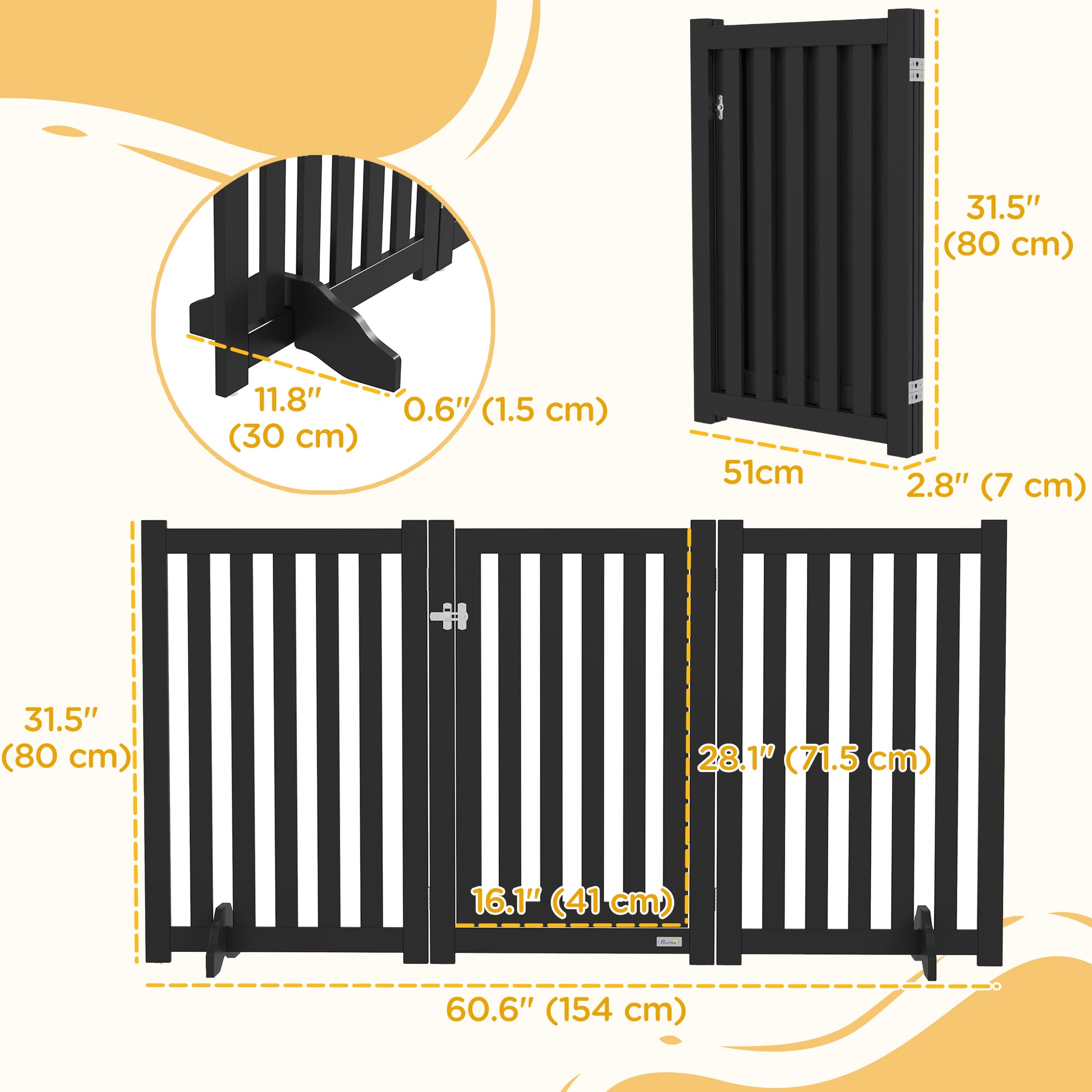 3-Panel Foldable Dog Gate with Feet for Medium Dogs and Below, Black Houses, Kennels & Pens   at Gallery Canada