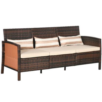 3-Seater Wicker Sofa, PE Rattan Outdoor Couch Conversation Furniture with Removable Cushions for Patio, Garden, Brown Patio Furniture Sets at Gallery Canada