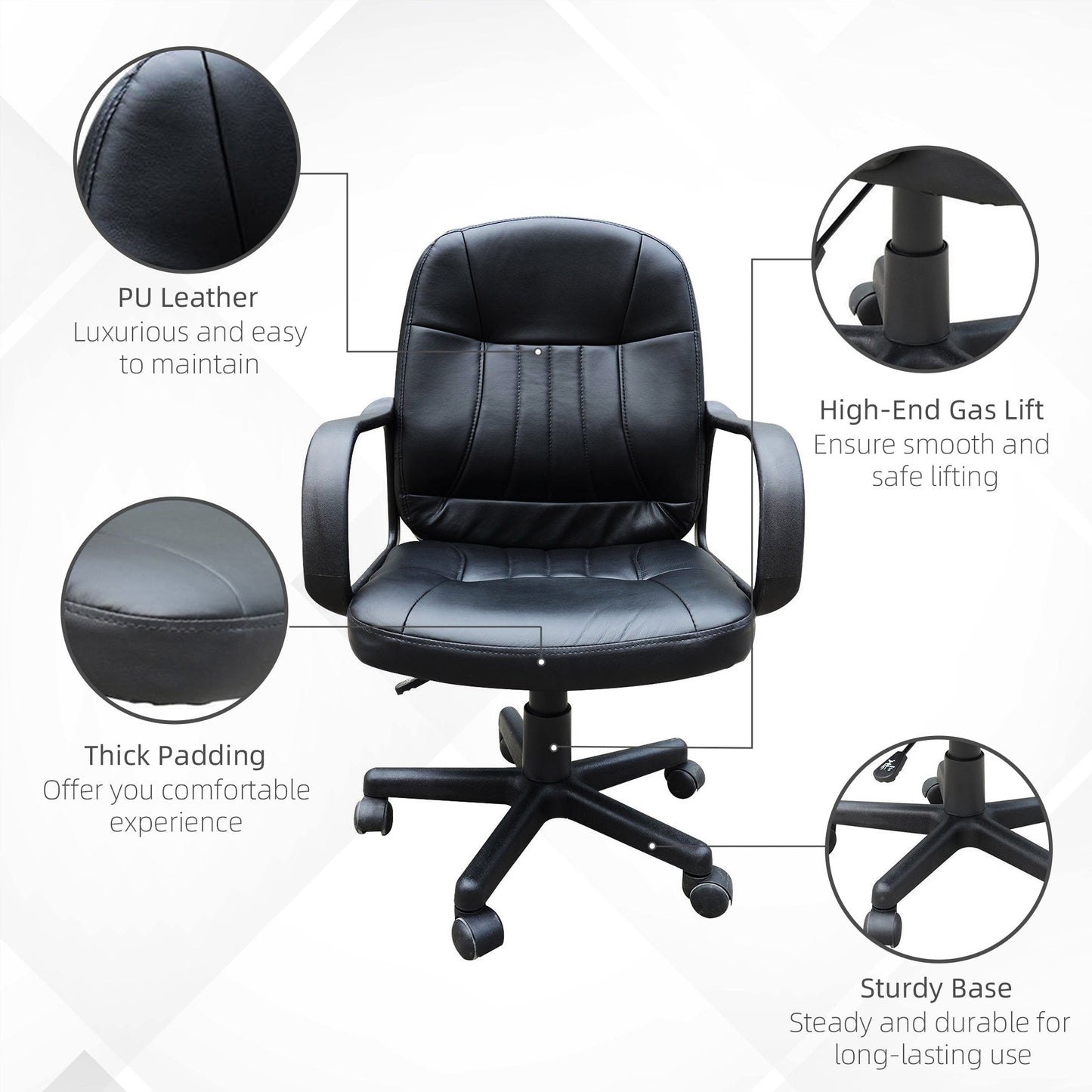 Desk Office Chair PU Leather Mid-Back Swivel Computer PC Adjustable Height Black Executive & Manager Chairs   at Gallery Canada