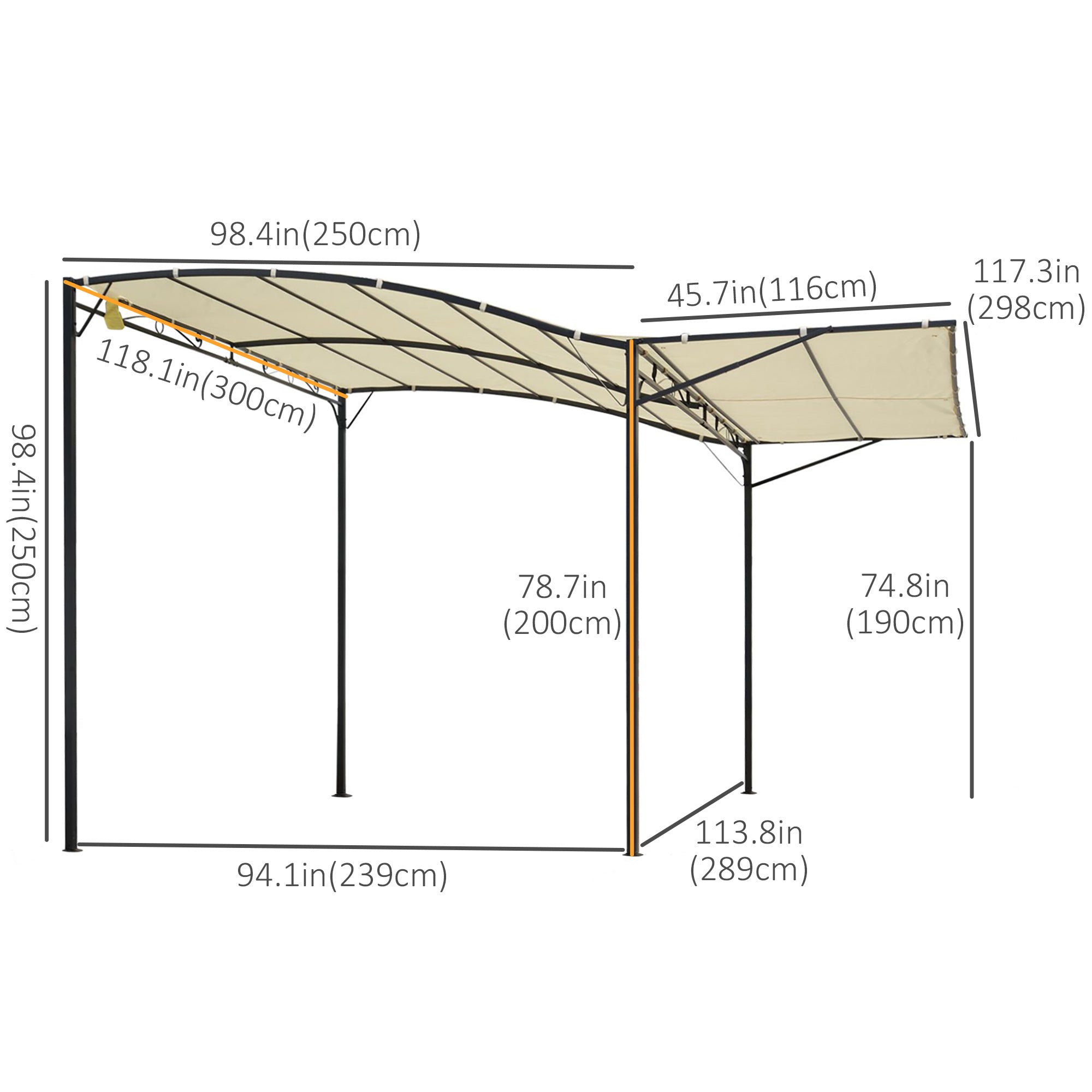 10x8ft Patio Metal Gazebo with Extendable Side Awning Outdoor Shelter Garden Sun Shade Canopy Deck Door Window Awning Cream White Pergolas at Gallery Canada
