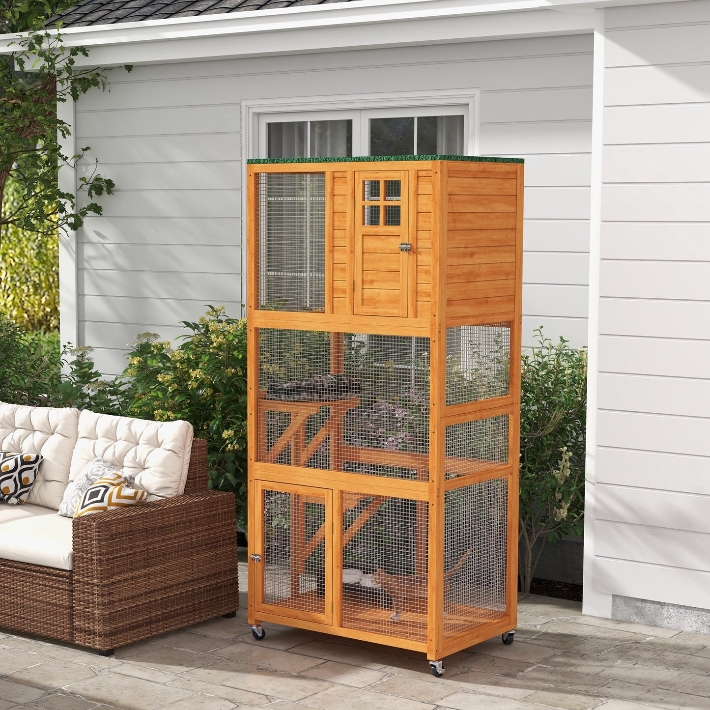 Large Catio Outdoor Wooden Cat House for 1-3 Kittens, Orange Outdoor Cat Enclosures   at Gallery Canada