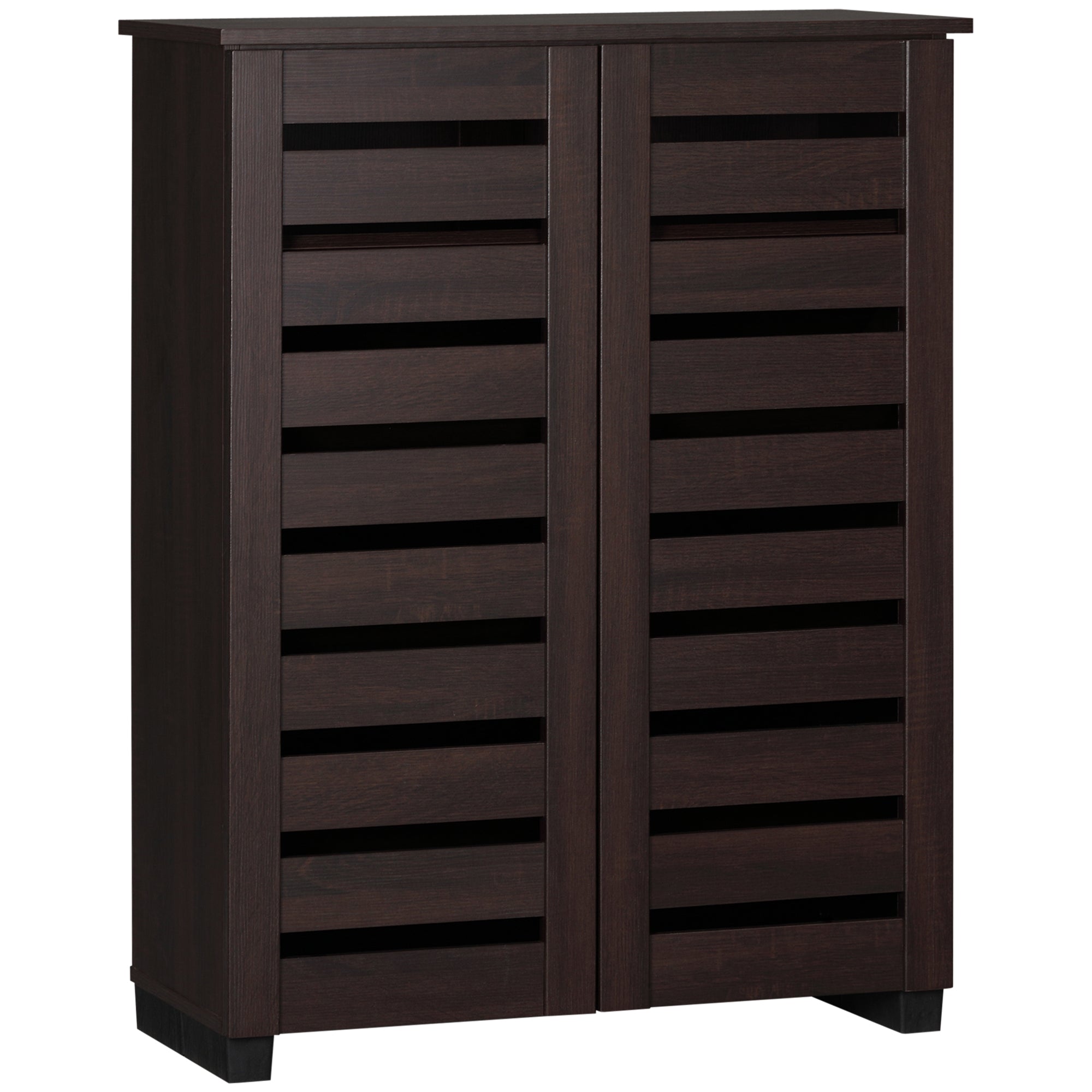 Slim Shoe Cabinet 2 Slatted Doors, 5-tier Shelving Cupboard for 15 Pairs of Shoes, Narrow Entryway Storage Unit, Dark Brown Shoe Storage Cabinets & Racks Dark Brown  at Gallery Canada