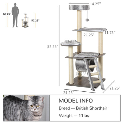 Cat tree Tower Climbing Kitten Activity Center Furniture with Sisal Scratching Post Tunnel Ladder Perch Hanging Balls 21.25" x 21.25" x 52.25" Cat Towers   at Gallery Canada