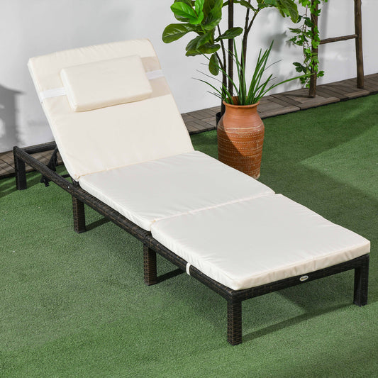 Outdoor Lounger, Patio Lounger with 5-Level Adjustable Back, Headrest for Poolside, Garden, Backyard, Cream White Chaise Loungers   at Gallery Canada