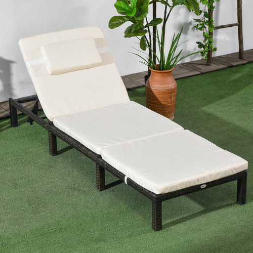 Outdoor Lounger, Patio Lounger with 5-Level Adjustable Back, Headrest for Poolside, Garden, Backyard, Cream White