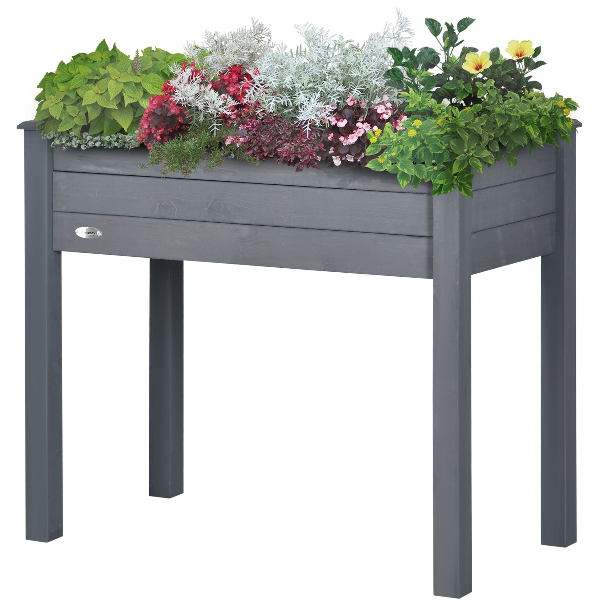 34"x18"x30" Wooden Raised Garden Bed, Elevated Planter Box with Legs, Drainage Holes, Inner Bag for Garden, Dark Grey Raised Garden Beds Dark Grey  at Gallery Canada