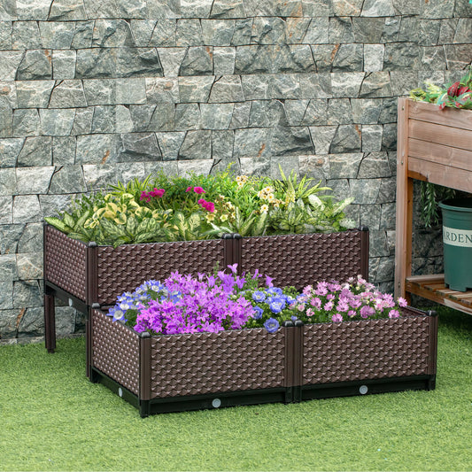 Self-Watering Raised Garden Bed Kit with Drainage Holes, Set of 4, Brown Elevated Garden Beds Brown  at Gallery Canada