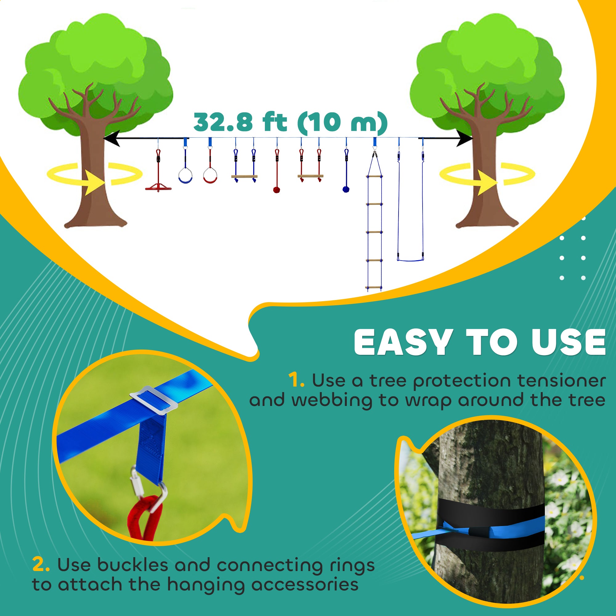 32.8' Ninja Warrior Obstacle Course for Kids 3-6 Years, with Swing, Monkey Bars, Climbing Ladder, Gym Rings, Blue Gym Sets & Swings at Gallery Canada