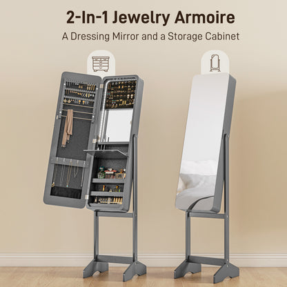 Standing Mirror Jewelry Cabinet, Jewelry Storage Cabinet with LED Lights and Angle Adjustable Full Length Mirror, Grey Jewelry Armoire & Jewellery Mirror Cabinets   at Gallery Canada