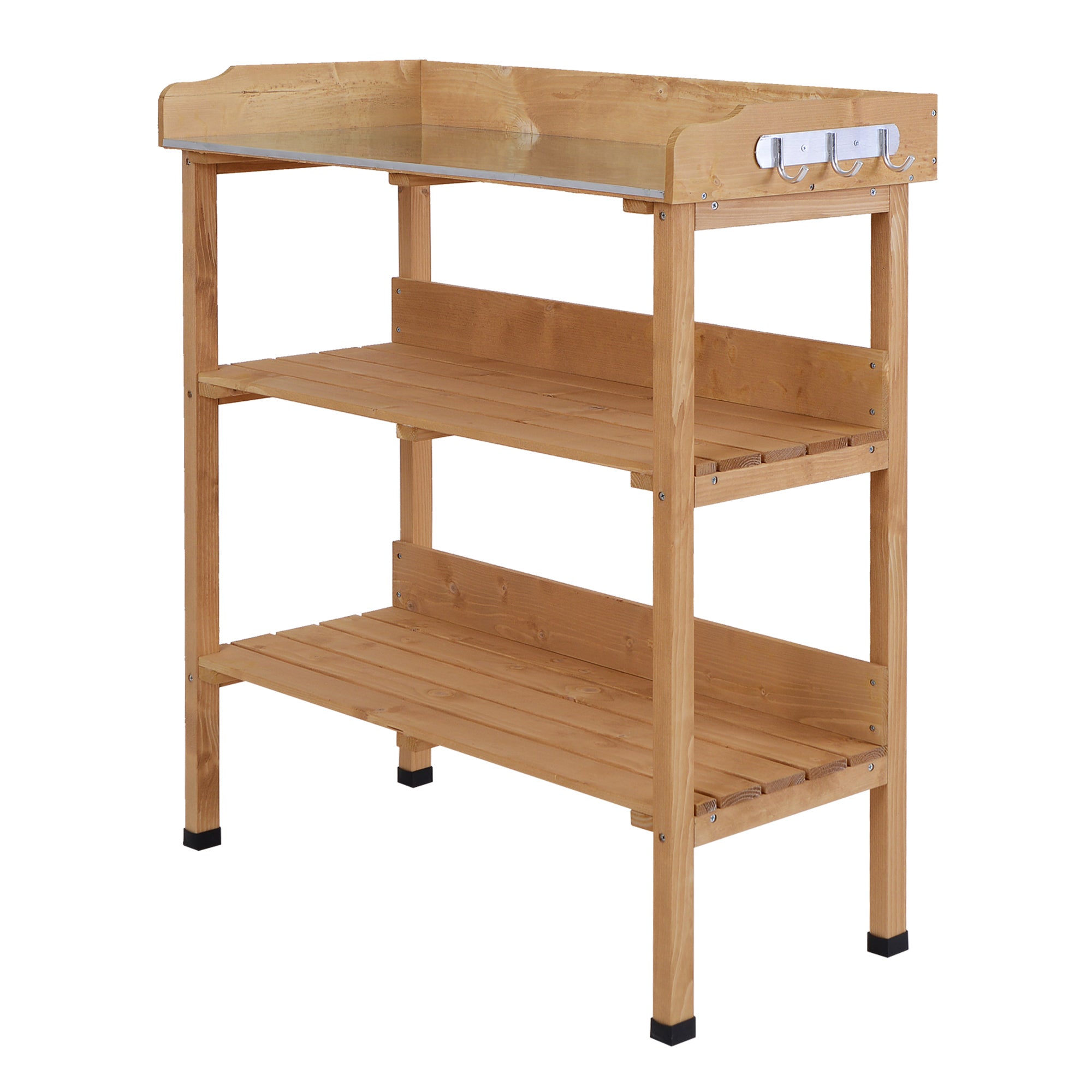 Outdoor Garden Wooden Potting Bench Work Station Table Tool Storage Shelf w/ Hooks, Natural Potting Benches & Tables Natural at Gallery Canada