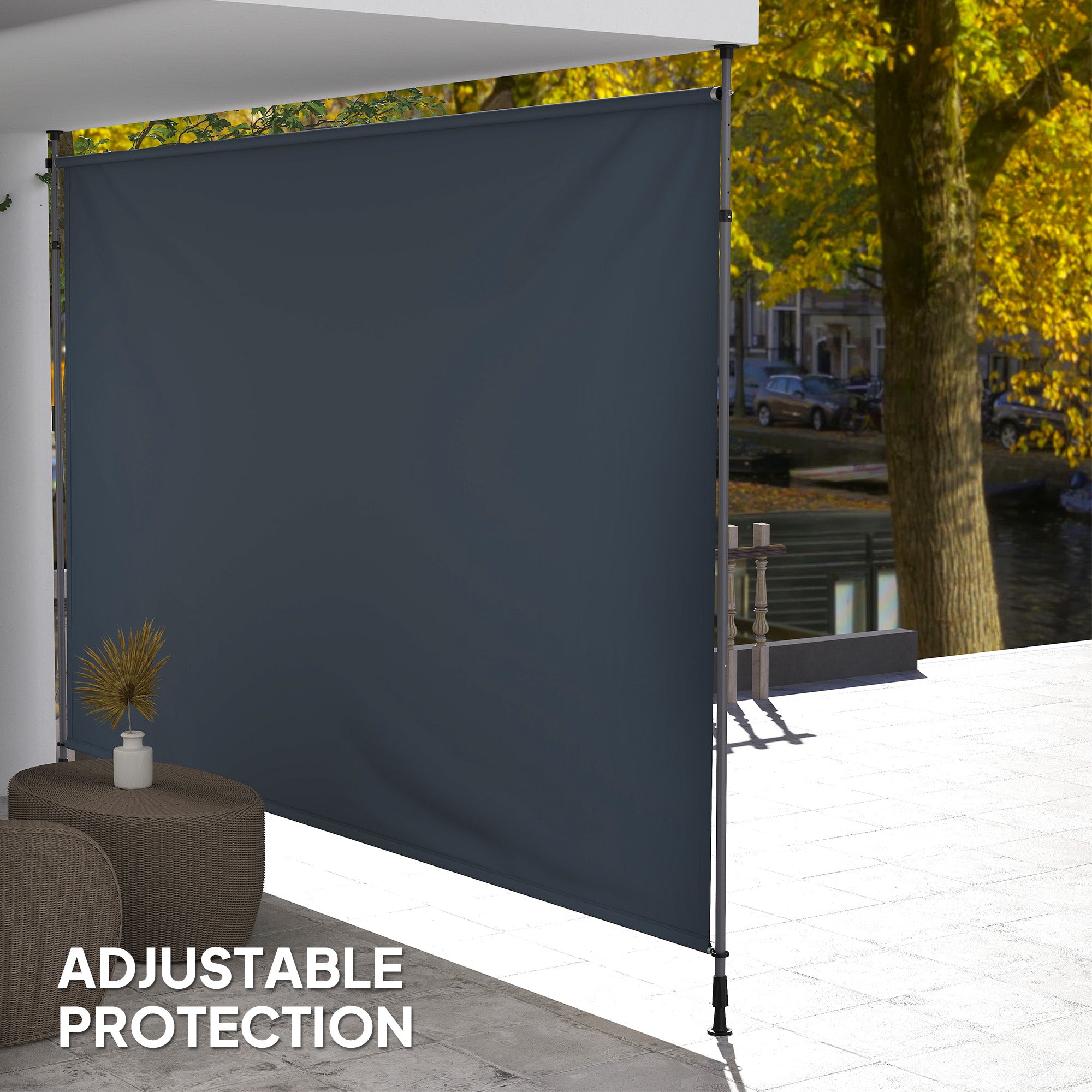13' x 10' Manual Retractable Patio Awning, Outdoor Privacy Screen with UPF30+ &; Water-Resistant Fabric, Dark Grey Patio Awnings at Gallery Canada
