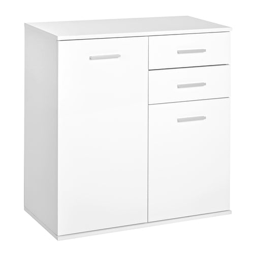 High Gloss Sideboard with 2 Drawers and 2 Doors, Buffet Cabinet with Adjustable Shelf, Coffee Bar Cabinet with Storage, White